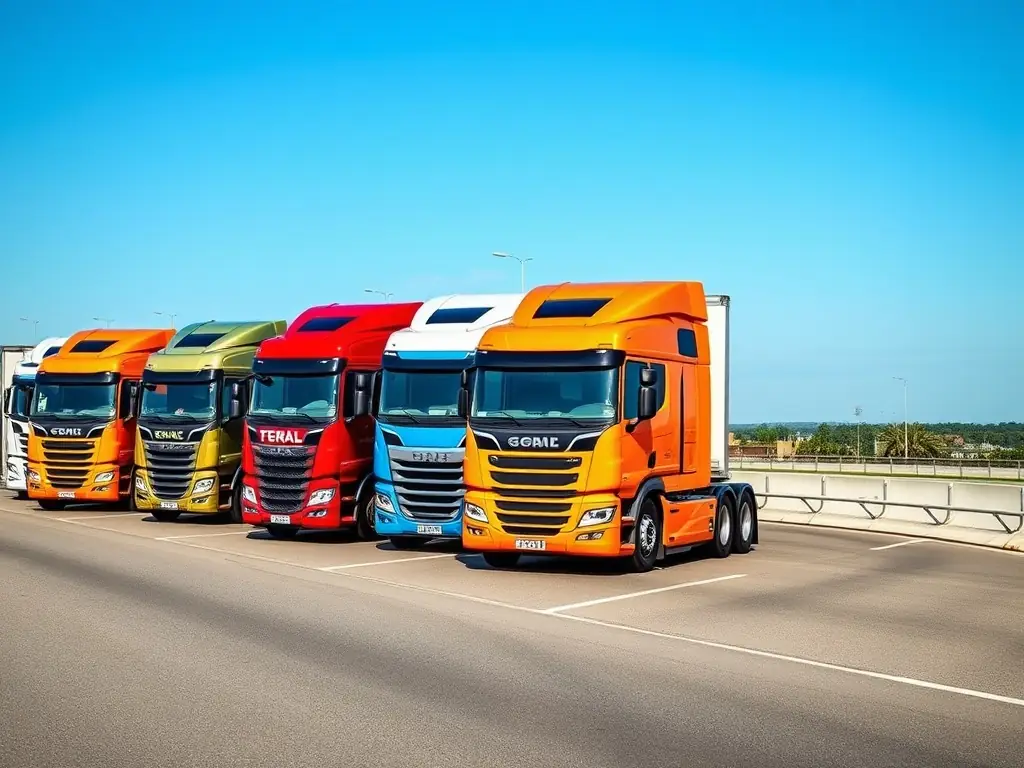 A fleet of well-maintained commercial vehicles moving efficiently, representing optimized fleet management and cost savings.